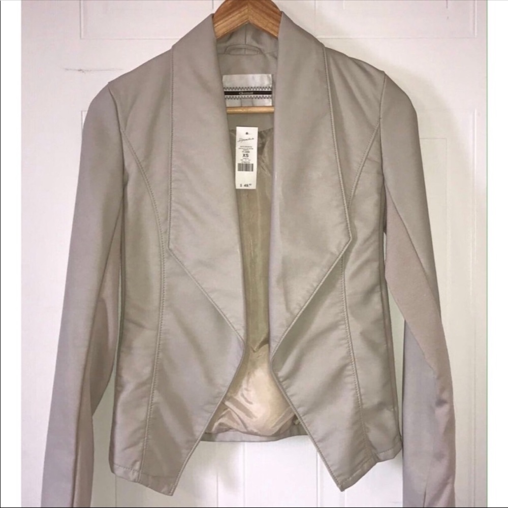 Cream Fitted Leather Jacket